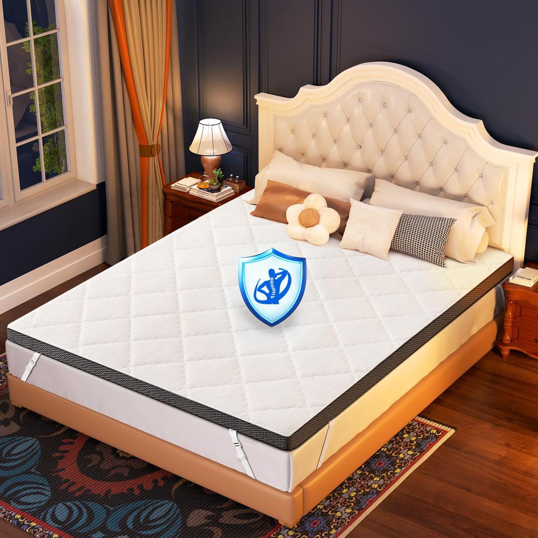 Glendan Firm Mattress Topper Twin: 3 Inch Firm Bed Topper, Comfortable and Supportive Mattress Pad for Back Pain, Breathable Washable Cover with Anti-Slip Straps, CertiPUR-US Oeko-Tex Certified 75x38