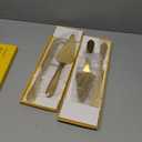 Cake Cutting Set for Wedding, Elegant Cake Knife and Server Set with Thickened Stainless Steel Rounded Edges, Cake Cutter Pie Spatula for Birthday Anniversary Christmas, 2 Pcs, Gold (13.0 Inch)