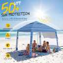 Sekey Beach Cabana - 8x8 FT Easy Setup Beach Shade Canopy UPF 50+ Sun Shelter with Sandbag & Side Wall, Large Portable Outdoor Tent for Family, Light Blue Stripe