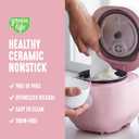 GreenLife Digital Rice Cooker, 2-Cups Uncooked/4-Cups Cooked, Removable Nonstick Ceramic PFAS-Free Pot, One-Touch Presets, Oats, Quinoa, Brown Rice, Auto Keep Warm, Fuzzy Logic Tech, 1.5QT, Pink