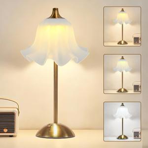 Flower Table Lamp,LED Rechargeable Reading Lights,3 Color Stepless Dimming Touch Lamps,Vintage Floral Night Light,Bedroom Living Room Office Lighting Home Outdoor Ambient Decor