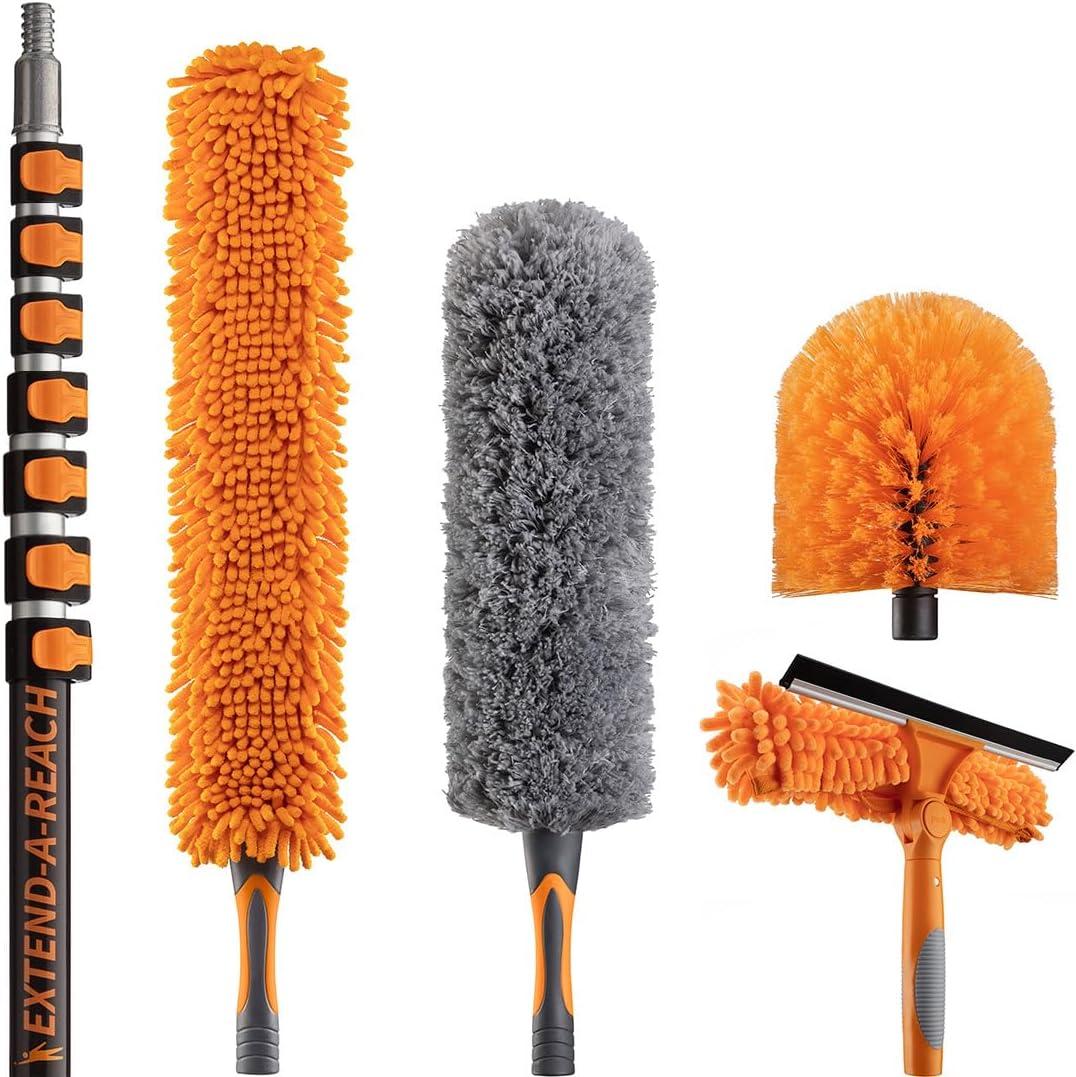 36 Foot High Reach Duster Kit with 5-30 ft Extension Pole // High Ceiling Dusting and Window Cleaning Kit with Telescopic Pole // Window Washer & Squeegee, Cobweb Duster, Fan Blade and Feather Dusters. Only 2 Pcs, Please Look at the Photo.