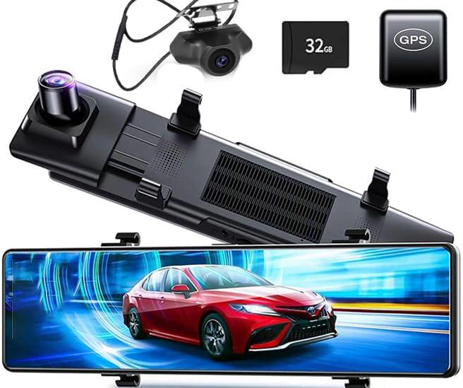 Mirror Dash Cam Rear View Camera 11''Full UHD 4K Front and 1080P Rear Backup Dual Cameras for Cars,GPS,Night Vision,Smart Reverse Parking Assistance,Touchscreen,Free 32GB Card H28-blackFD03696329