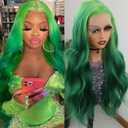 Missyvan Green Lace Front Wigs Glueless Long Wavy Synthetic Lace Front Wig Dark Green Ombre Loose wave Wigs for Women Soft Hair Heat Resistant