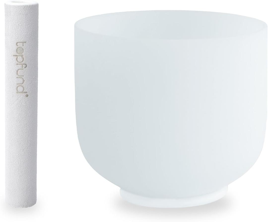 TOPFUND 432Hz D Note Crystal Singing Bowl Sacral Chakra 8 inch with Suede Mallet