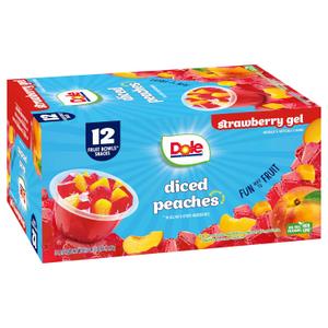 Dole Fruit Bowls Peaches in Strawberry Flavored Gel Snacks, 4.3oz 12 Total Cups, Gluten & Dairy Free, Bulk Lunch Snacks for Kids & Adults (EXP 04/09/27)