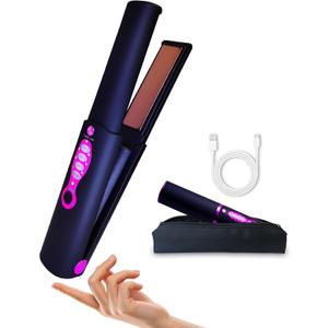Travel Small Hair Straightener and Curler 2 in 1 for Short Hair, Cordless Titanium Flat Iron, Portable, USB-C Rechargeable, Fast Heating, Dual Voltage, 5000mAh Battery, 3 Temp Settings (Decent Black)