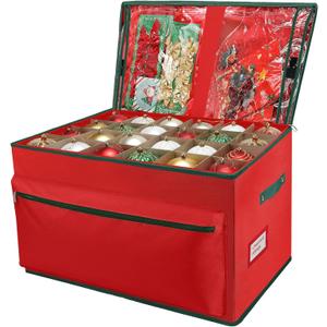 WDZREE Large Christmas Ornament Storage Box, Stores Up to 72-4" Ornaments Balls, 3 Individual Trays with Adjustable, Christmas Container Perfect for Holiday Decorations, 600D Oxford Fabric Tear-Proof (Red)