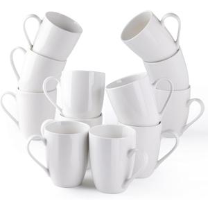 AmorArc 12oz Off White Coffee Mugs Set of 12, Ceramic Coffee Mugs with Large Handle for Man, Woman, Light Weight Coffee Mugs Set for Latte/Cappuccino/Cocoa/Milk, Dishwasher & Microwave Safe, 12Pcs