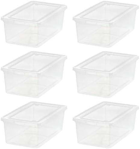 IRIS USA 6-Pack Storage Bins with Lids, 6 Quart - Crystal Clear, Shoe Boxes Stackable Containers Organize Shoes Closet Shelves, Teacher Tools Classroom Organization, Game - BPA-Free Plastic