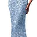 VOUIAO Women's Strapless Champagne Evening Gown Beaded Bodycon Maxi Dress for Prom Party Cocktail Wedding Light Blue M
