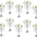 10 Pcs Versatile Metal Flower Stand, 13.77in/35cm Tall Wedding Centerpieces Gold Vases Crystal Flower Arrangement Stand for Table Wedding Party Dinner Event Decor (Silver)