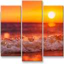Sunset Wall Art Orange Sea Beach on Tropical Island at Sunset Canvas Pictures Artwork 5 Panel Seascape Painting Prints for Home Living Dining Room Kitchen