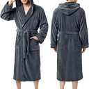 NY Threads Mens Robe with Hood, Luxury Plush Fleece Hooded Mens Bathrobe, Spa Bath Robe for Men 73x 51 inch