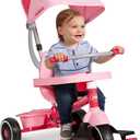 Radio Flyer Stroll N Trike Grows with Child, Converts from Parent Steering to Pedaling for Ages 1-5, Features Safety Harness, UV-Protection Canopy, Cup Holder, Toy Storage, and More