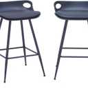 Black Bar Stools Set of 2, 26 Inch Backless Bar Stools, Plastic Bar Chairs with Leather Upholstered Cushion, Modern Minimalist Counter Height Barstools for Kitchen Island (Black).