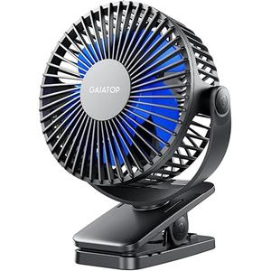 Gaiatop Portable Camping Fan with LED Lantern, 360°Rotation and Clip on for Desk, 4000mAh USB Rechargeable Battery Powered, Digital Display and Hanging Hook for Tent Outdoor Travel Bedroom Black