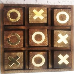 HIGRADE 6" Wooden Tic Tac Toe Game - Handmade Table Top, Family Drawing Room Party, Premium Quality Travel Board Game 1.5 Inch Blocks Both Sides Brass 0X, Safer Than Electronic Electric Bolt Game