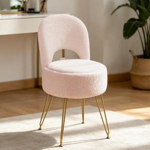 LITZFUR Round Vanity Stool with Storage & Folding Back, Pink Makeup Chair, 
Product Dimensions	15.7"D x 15.7"W x 19.5"H
Item Weight	12.7 pounds
