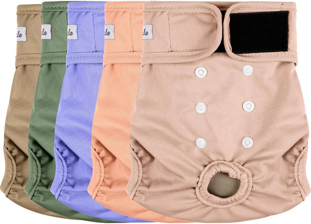 Female Dog Diapers 5Pcs - Premium Reusable Diapers for Doggie in Heat - Highly Absorbent Dog Diapers Female for Pet Incontinence with Adjustable Snaps,L