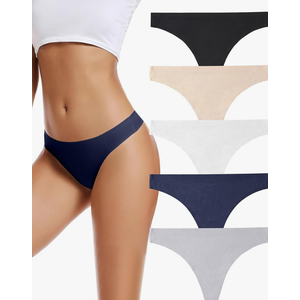 voenxe Seamless Women Underwear Thongs,No Show Ladies Thong,No Line Workout Breathable Comfortable Panties,Soft Undies,5-Pack, S