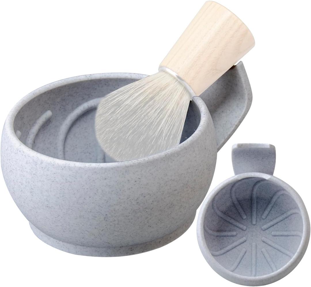 Grandslam Shaving Bowl with Ridges, Shaving Mug with Brush Stand, Shaving Soap Bowl for Shaving Cream and Soap, Durable & Holds Heat Longer, Rich & Thick Lather, Great for Traveling and Use at Home (White)