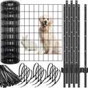 109 Pcs Black PVC Coated Wire Fence 2 x 50 ft, 2 x 3 Inch 16ga, Garden Fencing Roll and 3 ft Metal Fence Garden Fences T Posts and 8 in Zip Ties Cable Ties for Lawn Poultry Plant