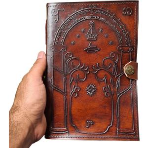 Brown Leather Journal, Doors of Durin, Tolkien Lord of the Ring Embossed Journal, Book of Shadows Notebook