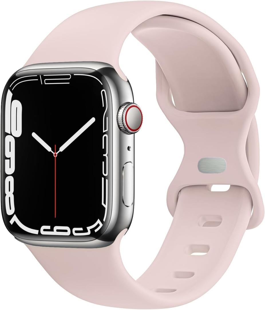 2 x JXGM Compatible with Apple Watch Band 38mm 40mm 42mm 44mm, Soft Silicone Sport Wristbands Replacement Strap for iWatch Series SE 6 5 4 3 2 1 Sport Edition for Women Men (Pink Sand, 42mm/44mm S/M)