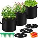 3 Pack 10 Gallon Grow Bags with Planting Holes, Planting Bags, Plant Grow Bags, Fabric Grow Bags, Heavy Duty Thickened Nonwoven Fabric Gardening Vegetable Growing Bags with 3/5/8 Planting Holes