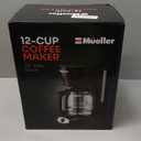 Mueller 12-Cup Drip Coffee Maker - Borosilicate Carafe, Auto-Off, Reusable Filter, Anti-Drip, Keep-Warm Function, Clear Water Level Window Coffee Machine, Kitchen Essentials & Accessories (Black)