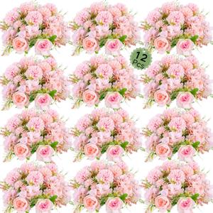 ASTRYAS Pink Peonies Artificial Flowers, 12Pcs Fake Peonies Silk Hydrangea Bouquet for Decoration Faux Peonies Bulk for Florals Arrangements Wedding Party Table Shower (12, Light Pink)