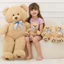 MorisMos Giant Teddy Bear Stuffed Animal with Baby Bears,35.4'' Big Mommy Stuffed Bear,3 Small Bulk Teddy Bear Stuffed Animals for Baby Shower Birthday, 4Pack Brown Bear Toys for Kids Mom Girlfriends