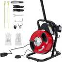 50FT 1/2" Drain Cleaner Machine Electric Drain Snake With Auto Feeding 4 Cutter Heads & Foot Switch Drain Auger for 1"-4" Pipes Home & Professional Use