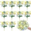 Olgaa 12 Bundles Peonies Artificial Flowers Silk Flowers Fake Peony Bouquet Faux Peonies Flowers Bulk for Wedding Decor Centerpiece Table Decorations (Blue Green)