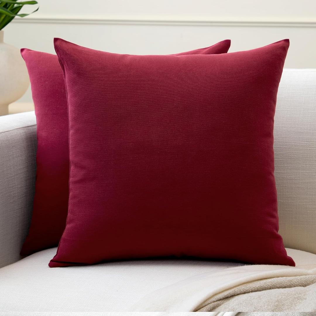 Encasa XO Throw Pillow Covers 16x16 in Set of 2 Rich Maroon | No Inserts | Cotton Pillow Covers for Living Room, Bed, Sofa, Couch | Decorative Cushion Covers with Improved Zipper