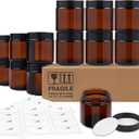TUZAZO 4 Oz Thick Amber Round Glass Jars with Inner Lids and Black Lids, 12 Pack Small Empty Candle Making Jars/Cosmetic Containers for Lotions, Creams, Body Butters, Essential oil Beauty Products