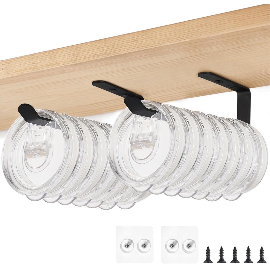4 x Mkono 2 Pack Tumbler Lid Organizers Inside Cabinet, Tumbler Lid Holder for Cup Water Bottle Space Saving Self-Adhesive or Drilling Tumbler Lid Hooks for Under Cabinet Kitchen Organization and Storage