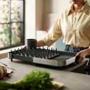 Joseph Joseph Duo Expanding Dish Drying Rack with Removable Silverware Holder, Draining Spout, Stainless Steel