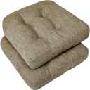 downluxe Chair Cushions for Dining Chairs 2 Pack, Tufted Indoor Chair Pads with Non-Slip Bottom, U-Shaped Kitchen Chair Cushions, 17"x17"x4", Khaki