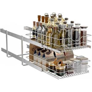 2 Tier Pull Out Cabinet Organizer,(11"W x 22" D) Soft Close Slide Out Drawer For Kitchen Base Cabinet, Individual Pull Out Shelf, Roll Out Pantry Organization, 22 Inch Deep