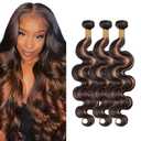 P1B/30 Body Wave Two Tone Black and Brown Human Hair Bundles 3 Bundles Body Wave Hair Brazilian Virgin Human Hair Extensions Unprocessed Hair Bundles for Women 08 10 12 Inch 300g