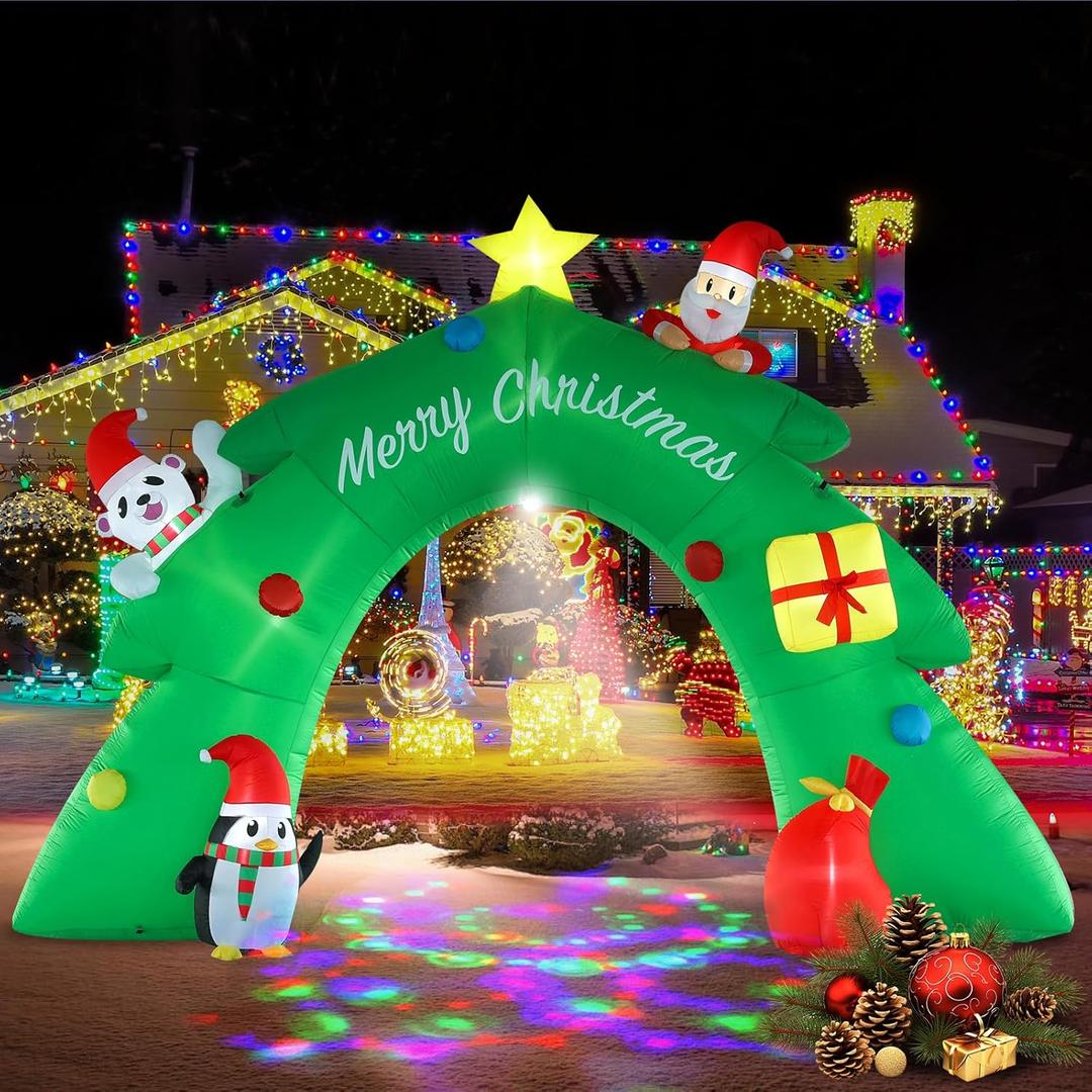 InfleasJoiy 16FT Christmas Tree Arch Inflatable Christmas Decoration with LED Lights and Kaleidoscope Lights for Holiday Celebration Decorations on Yard, Lawn and Patio