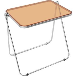 Clear Acrylic Small Folding Table, Acrylic Folding TV Tray Table, No Assembly Required Tiny Desk for Home Office Side Table Computer Desk for Small Spaces, Tawny