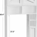 Homhedy Over The Toilet Storage Cabinet with 2 Barn Door and Toilet Paper Holder Stand, FreeStanding Toilet Shelf Space Saver, for Bathroom, Restroom, Laundry, White, 7.8"D x 30.7"W x 65.4"H
