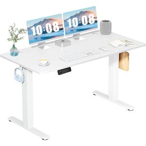 DUMOS 55 Inch Electric Standing Desk Height Adjustable, Sit to Stand Computer Workstations Large Work PC Table Home Office Writing Gaming Desks with Memory Presets for Walking Pad, Bedroom, White