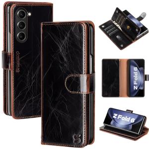 Shieldtop Compatible with Samsung Galaxy Z Fold 6 Wallet Case with Card Holder,Women Man Phone Case RFID Blocking PU Leather Flip Protective Cover Credit Card Holder Slots Kickstand,Coffee
