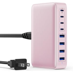 USB C Charger 200W USB C Charger Block,Upgraded GaN III 8-Port Fast Charging Station Hub,PD 65W Laptop Charging Adapter Compatible with MacBook Pro/Air,DELL,Steam Deck,iPhone 16/15/14,Galaxy S23/22 (Pink)