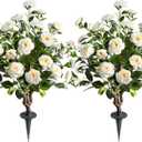 Artificial Flower Trees Indoor,  2 Pieces  Faux Floral Plants 36 Inch Faux Blooming Camellia Spike Design White Blossom Outdoor Decoration