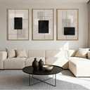 ANHUIB Modern Abstract Wall Art Canvas,Neutral Abstract Wall Art Framed,Contemporary Minimalist Prints,Geometric Line Artwork,3 Piece 16 * 24IN Mid Century Painting for Living Room Bedroom Office
